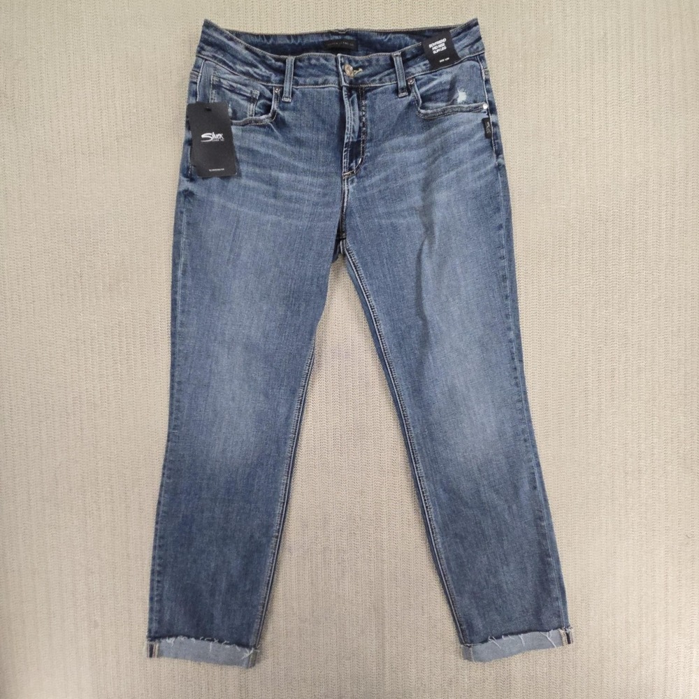Silver Jeans Jeans Womens 31x29 Blue Boyfriend Mid Rise Slim Leg Denim Raw Hem